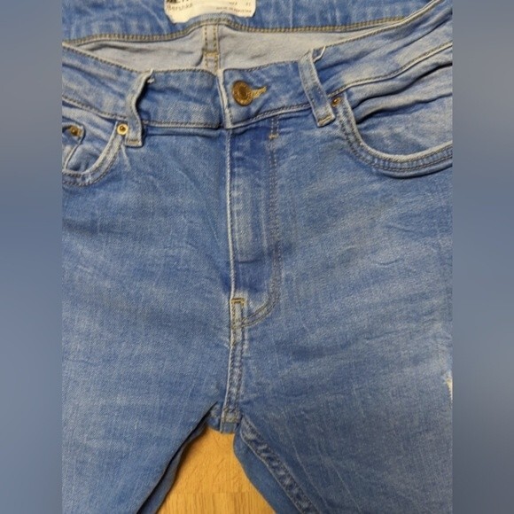 Bershka Jeans Womens 31 Super Skinny Denim Distressed Medium Blue - Picture 2 of 7